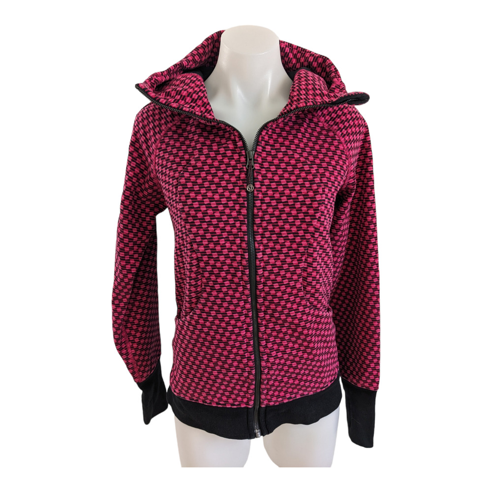 Lululemon Size 6 Scuba Hoodie Deep Dive Berry Rumble Black Full Zip Pockets